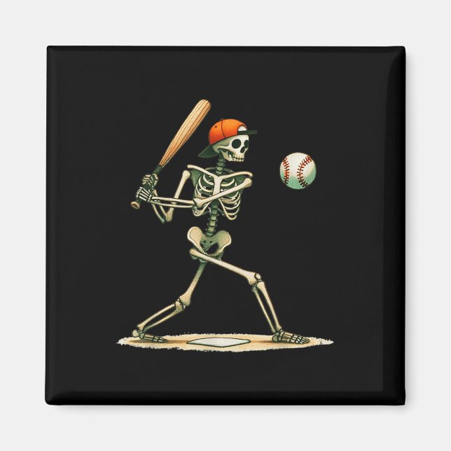 Funny Skeleton Batteball Halloween Boys Manar Magnet (Framsidan)