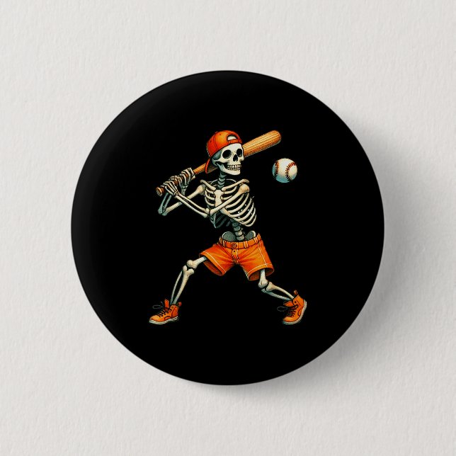 Funny Skeleton Batting Baseball Halloween Boys Men Knapp (Framsida)