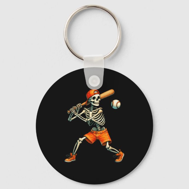 Funny Skeleton Batting Baseball Halloween Boys Men Nyckelring (Framsida)