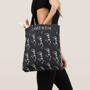 Funny Skeleton Black White Personlig Halloween Tygkasse