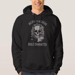 Funny Skeleton Bok Blommigt Skull Halloween-lärar Hoodie