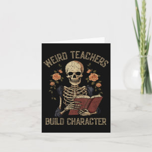 Funny Skeleton Bok Blommigt Skull Halloween-lärar Kort