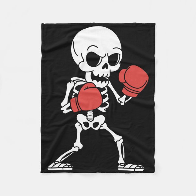 Funny Skeleton Boxing Älskare Spooky Halloween Box Fleecefilt (Framsidan)