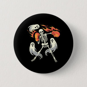 Funny Skeleton Boxing Älskare Spooky Halloween Box Knapp