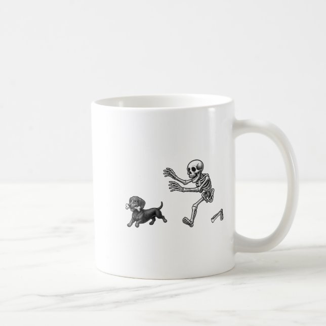 Funny Skeleton Chasing Dachshund Hund Halloween Hu Kaffemugg (Höger)
