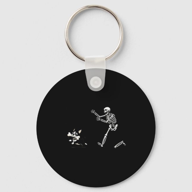 Funny Skeleton Chasing Terrier Halloween Mamma P Nyckelring (Framsida)