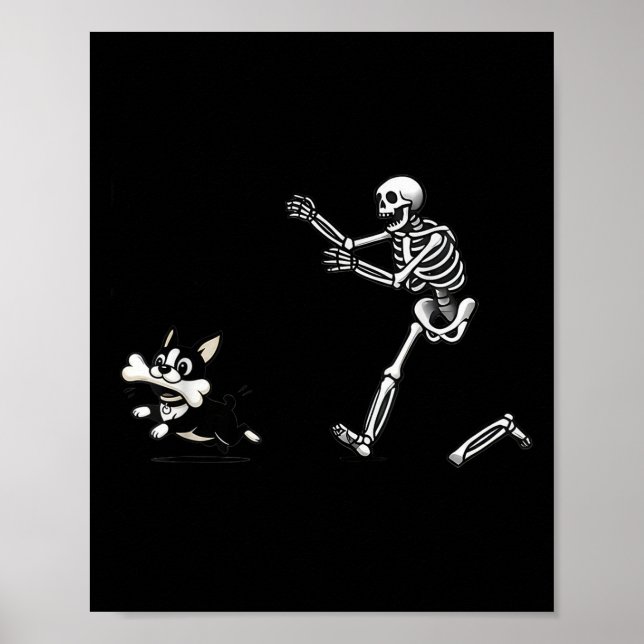 Funny Skeleton Chasing Terrier Halloween Mamma P Poster (Framsidan)