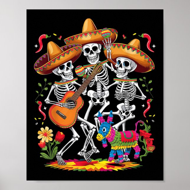Funny Skeleton Cinco De Mayo Fiesta Mexican Festiv Poster (Framsidan)