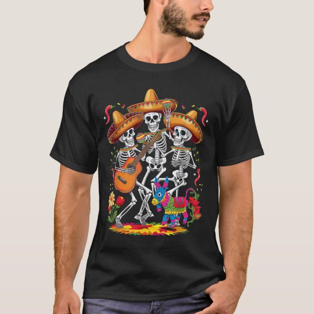 Funny Skeleton Cinco De Mayo Fiesta Mexican Festiv T Shirt (Framsida)