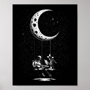 Funny Skeleton Couple Måne spelar Guitar Hallowee Poster