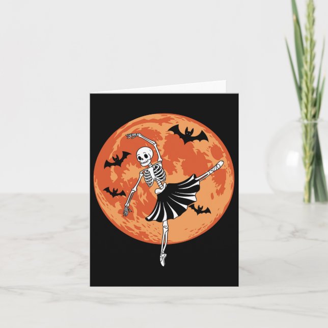 Funny Skeleton Dancing Ballet Älskare Spooky Hallo Kort (Framsida)