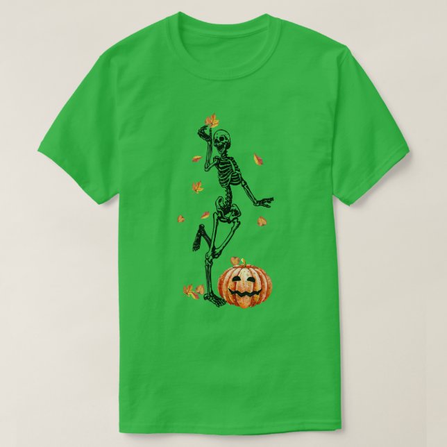 Funny Skeleton Dancing Höst löv Pumpkin Hallowed T Shirt (Design framsida)