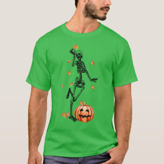 Funny Skeleton Dancing Höst löv Pumpkin Hallowed T Shirt