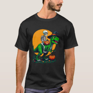 Funny Skeleton Dinosaur T Rex Witch Hat Halloween Shirt