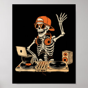 Funny Skeleton Dj Halloween Costume Music Älskare  Poster