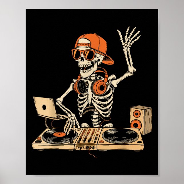 Funny Skeleton Dj Halloween Costume Music Älskare  Poster (Framsidan)