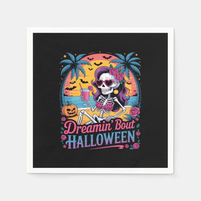 Funny Skeleton Dreamin 'Bout Halloween Summerween' Pappersservett (Framsidan)