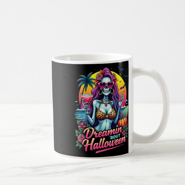 Funny Skeleton Dreamin Bout Halloween Summerween V Kaffemugg (Höger)