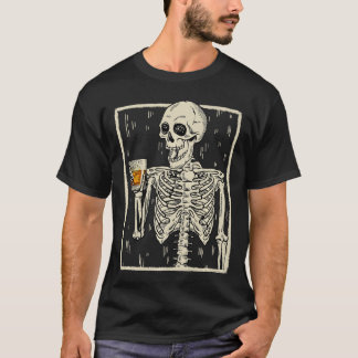 Funny Skeleton Drinking Bourbon Whiskey Halloween T Shirt