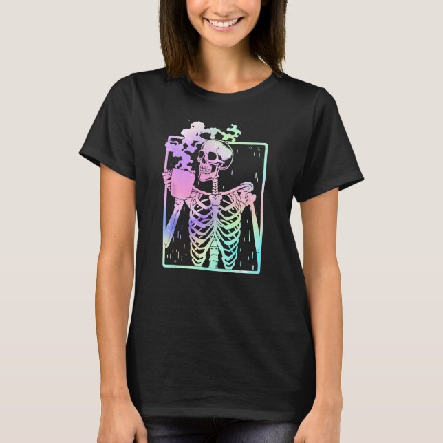 Funny Skeleton Drinking Cafeine Caffeine Coffee B T Shirt (Framsida)