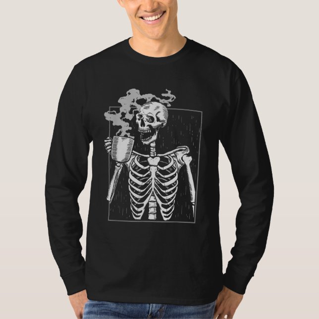 Funny Skeleton Drinking Coffee Caffeine Älskare Co T Shirt (Framsida)