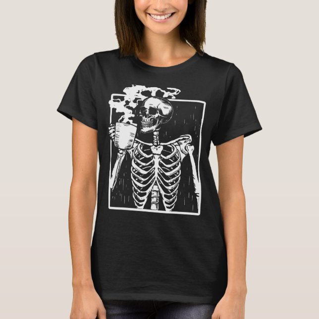 Funny Skeleton Drinking Coffee Caffeine Älskare Co T Shirt (Framsida)