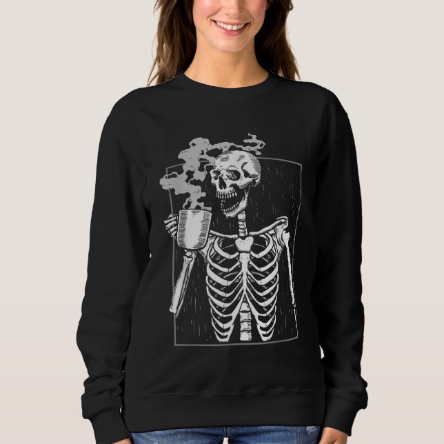 Funny Skeleton Drinking Coffee Caffeine Älskare Co T Shirt (Framsida)