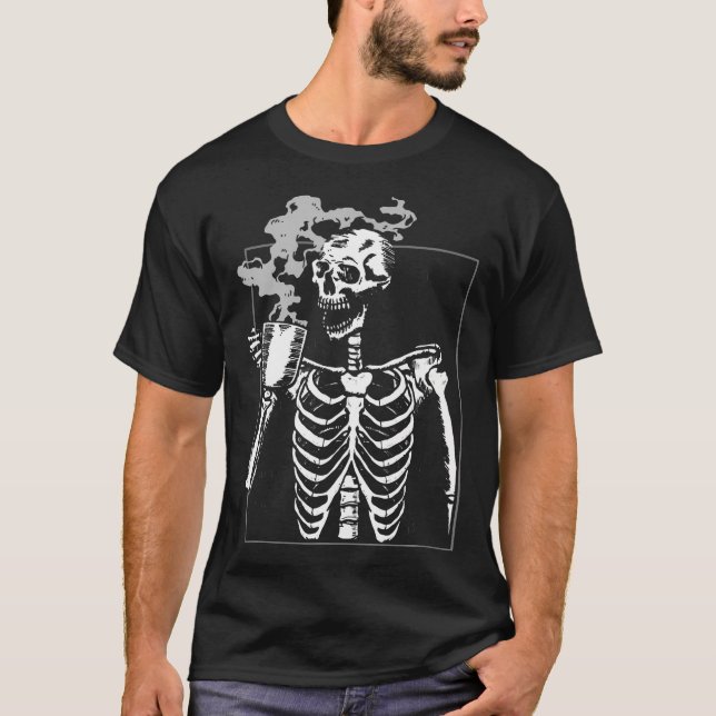 Funny Skeleton Drinking Coffee Caffeine Älskare Co T Shirt (Framsida)