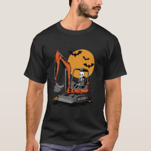 Funny Skeleton Driving Excavator Halloween Constru T Shirt