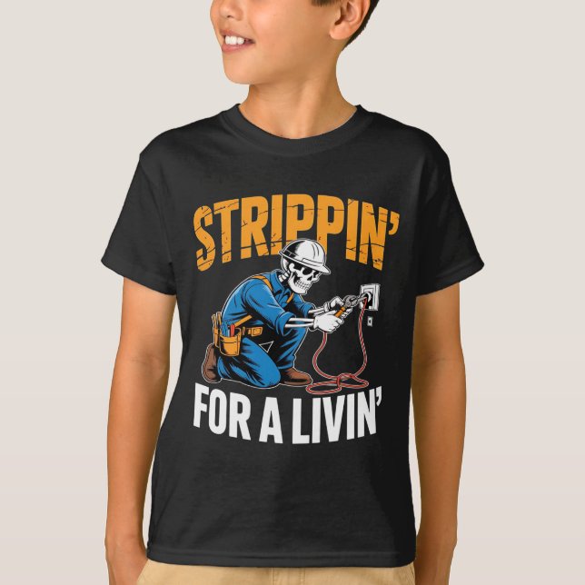 Funny Skeleton Electrician N For A Livin Long Slee T Shirt (Framsida)