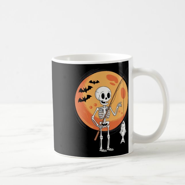 Funny Skeleton Fishing Älskare Måne Spooky Hallowe Kaffemugg (Höger)