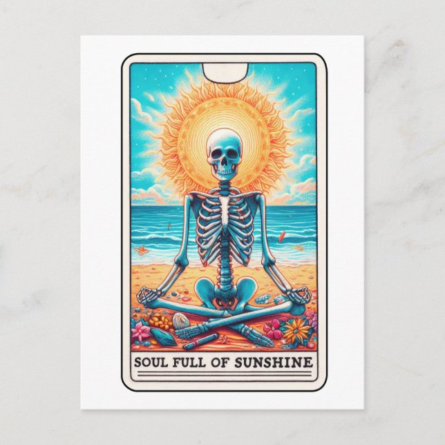 Funny Skeleton Fullt of Sunshine Meditation Tarot Vykort (Framsida)