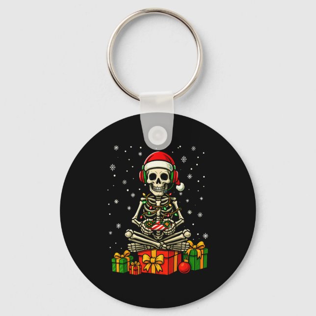 Funny Skeleton Game Controller Xmas Lights Men Wom Nyckelring (Framsida)