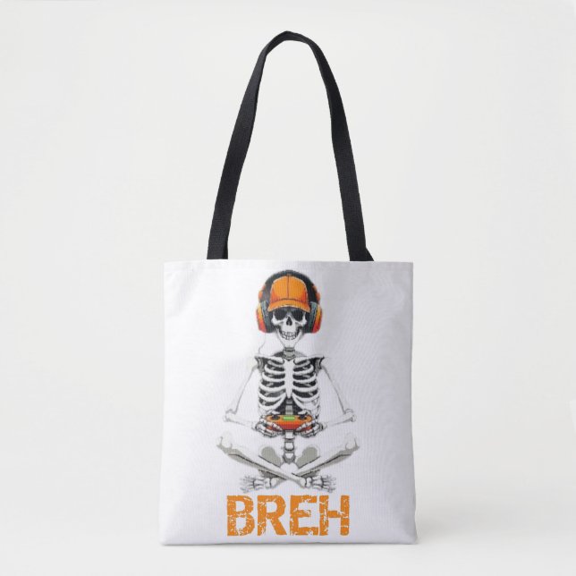 Funny Skeleton Gamer BRUH Halloween-spel Tygkasse (Framsida)