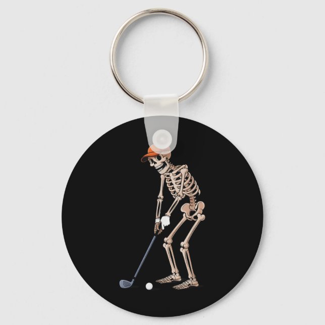 Funny Skeleton Golf Player Golfer Manar Pappa Hall Nyckelring (Framsida)