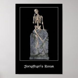 Funny Skeleton Gravsten Kids Room Personlig Poster