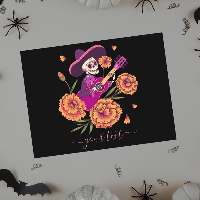 Funny Skeleton Guitar Dia de los Muertos Postcard Helg Vykort (Skapare uppladdad)