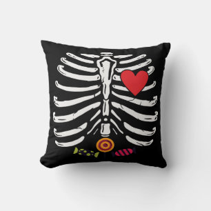 Funny Skeleton Halloween Heart Candies Kudde
