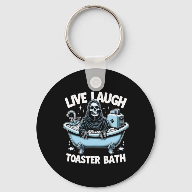Funny Skeleton Halloween Live Laugh Toaster Th Des Nyckelring (Framsida)