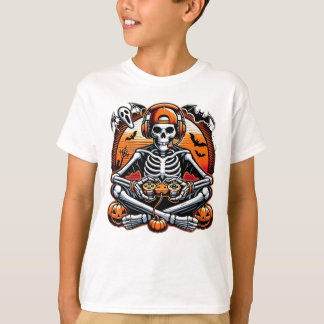 Funny Skeleton Halloween-spelets huvudfon T Shirt