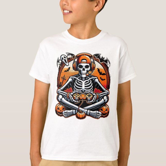Funny Skeleton Halloween-spelets huvudfon T Shirt (Framsida)