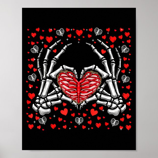 Funny Skeleton Hand Heart Valentines Day Bones Lov Poster (Framsidan)