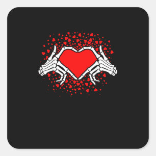 Funny Skeleton Hand Heart Valentines day Fyrkantigt Klistermärke