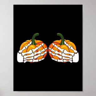 Funny Skeleton Händer Grabbing Bra Pumpkin Hallowe Poster
