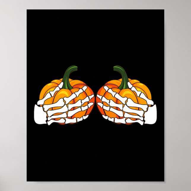Funny Skeleton Händer Grabbing Bra Pumpkin Hallowe Poster (Framsidan)