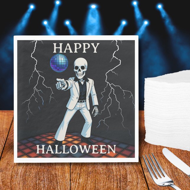 Funny Skeleton Haunted Disco Halloween fest Pappersservett (Funny Skeleton Haunted Disco Halloween Party Napkins)