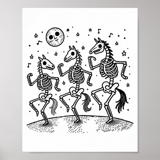 Funny Skeleton Horse Dancing Halloween Horse Lover Poster (Framsidan)
