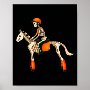 Funny Skeleton Horse Riding Halloween Costume Mana Poster