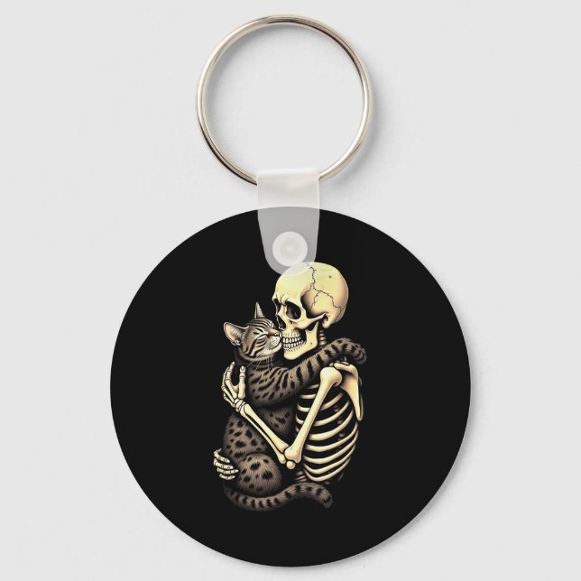Funny Skeleton Hugging Cat Halloween Cat Lover Mom Nyckelring (Framsida)
