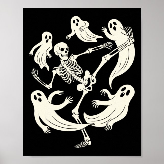 Funny Skeleton Karate Älskare Spooky Halloween Mar Poster (Framsidan)